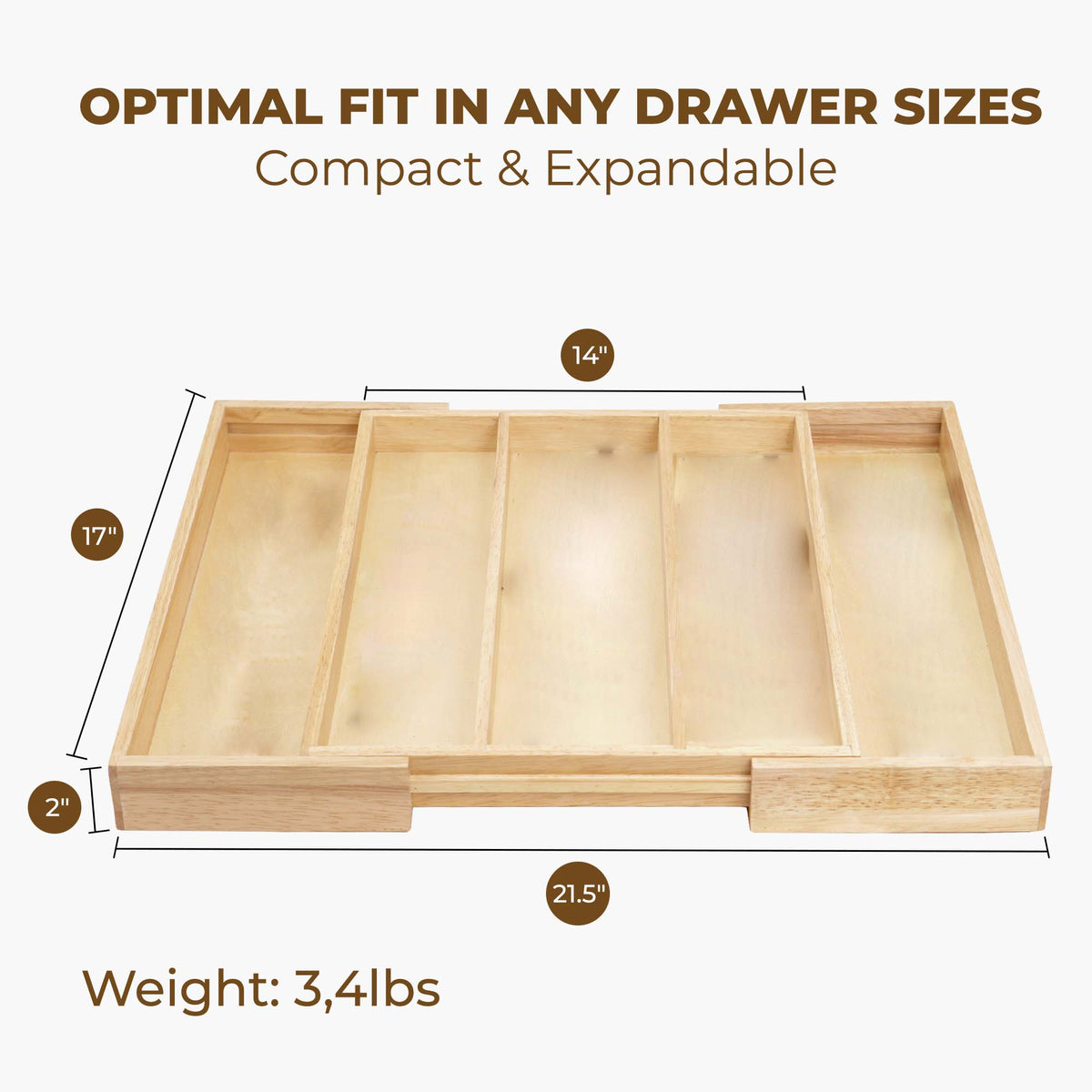 Solid Wood Utensil Drawer Organizer Tray - Multi-Compartment Cutlery & Silverware Divider