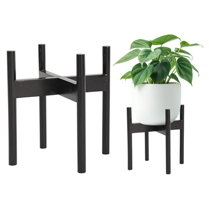 Solid Wood Mid-Century Plant Stand 11.9" x 12.5" - Indoor Flower Pot Holder