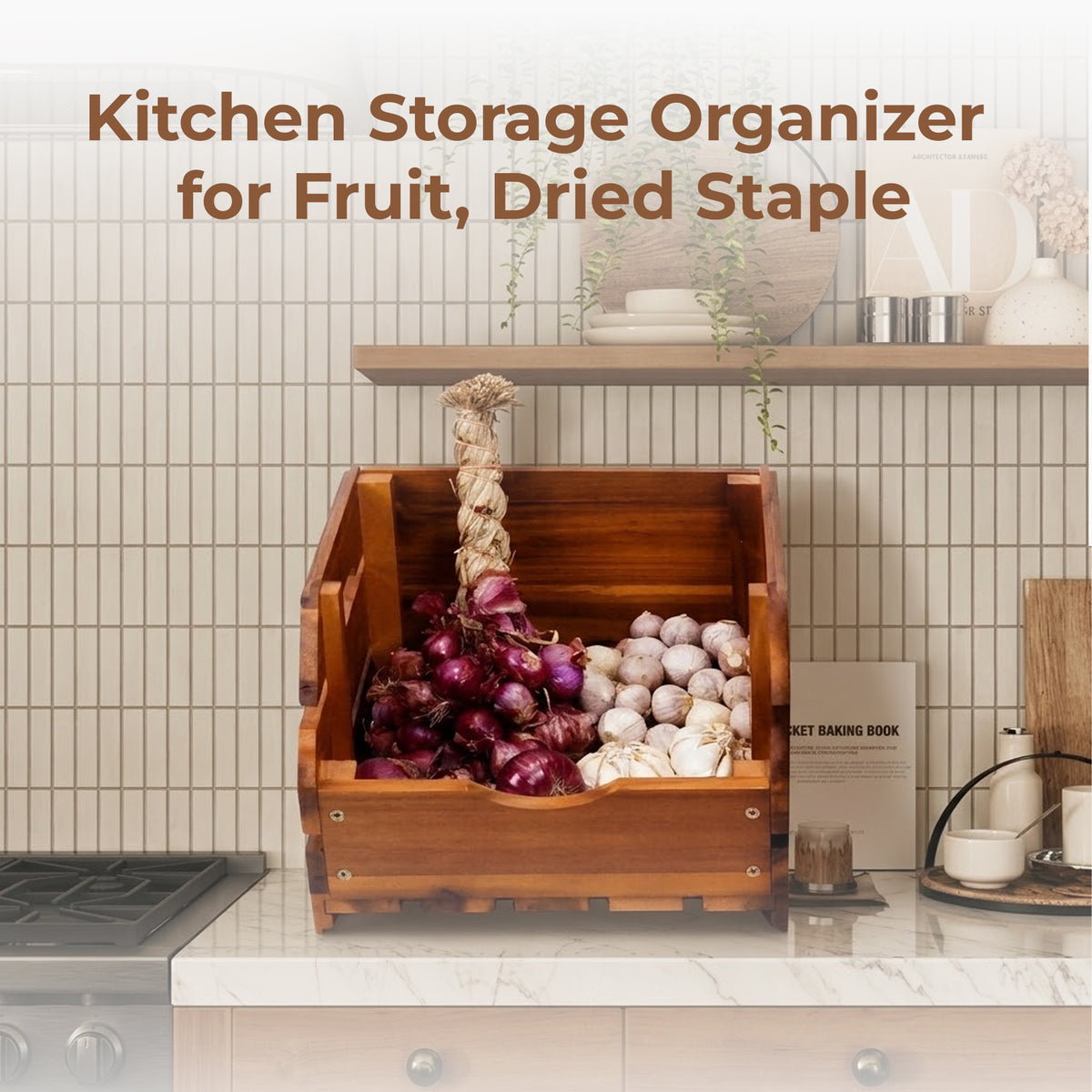 Pull Out Spice Rack Organizer - Smooth Sliding Solid Wood Cabinet Shelf