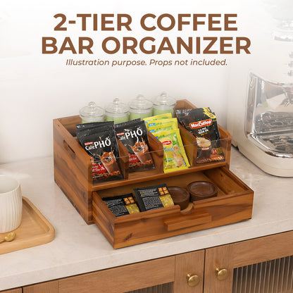 Rustic Wooden Coffee Bar Organizer - Countertop Coffee Station & Pod Caddy
