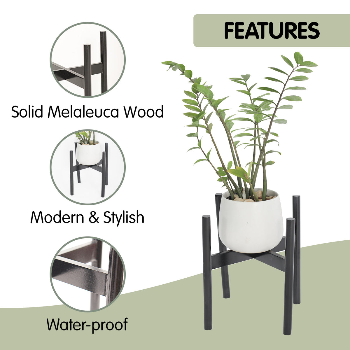 Solid Wood Mid-Century Plant Stand 11.9" x 12.5" - Indoor Flower Pot Holder