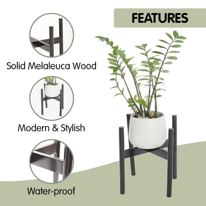 Solid Wood Mid-Century Plant Stand 11.9" x 12.5" - Indoor Flower Pot Holder