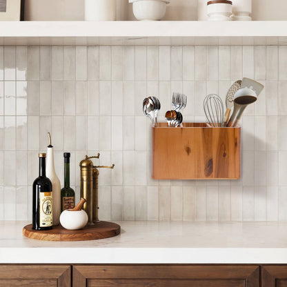 Solid Wood Kitchen Utensil Holder - Farmhouse Countertop Cooking Tool Caddy