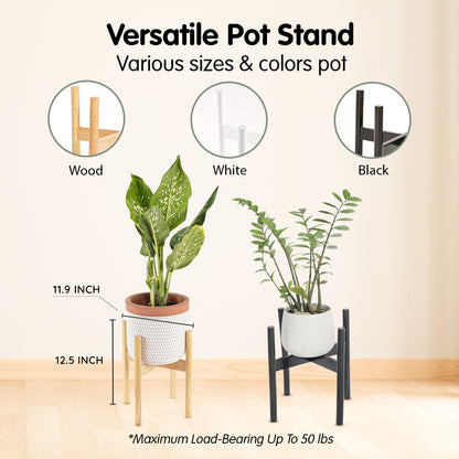 Solid Wood Mid-Century Plant Stand 11.9" x 12.5" - Indoor Flower Pot Holder