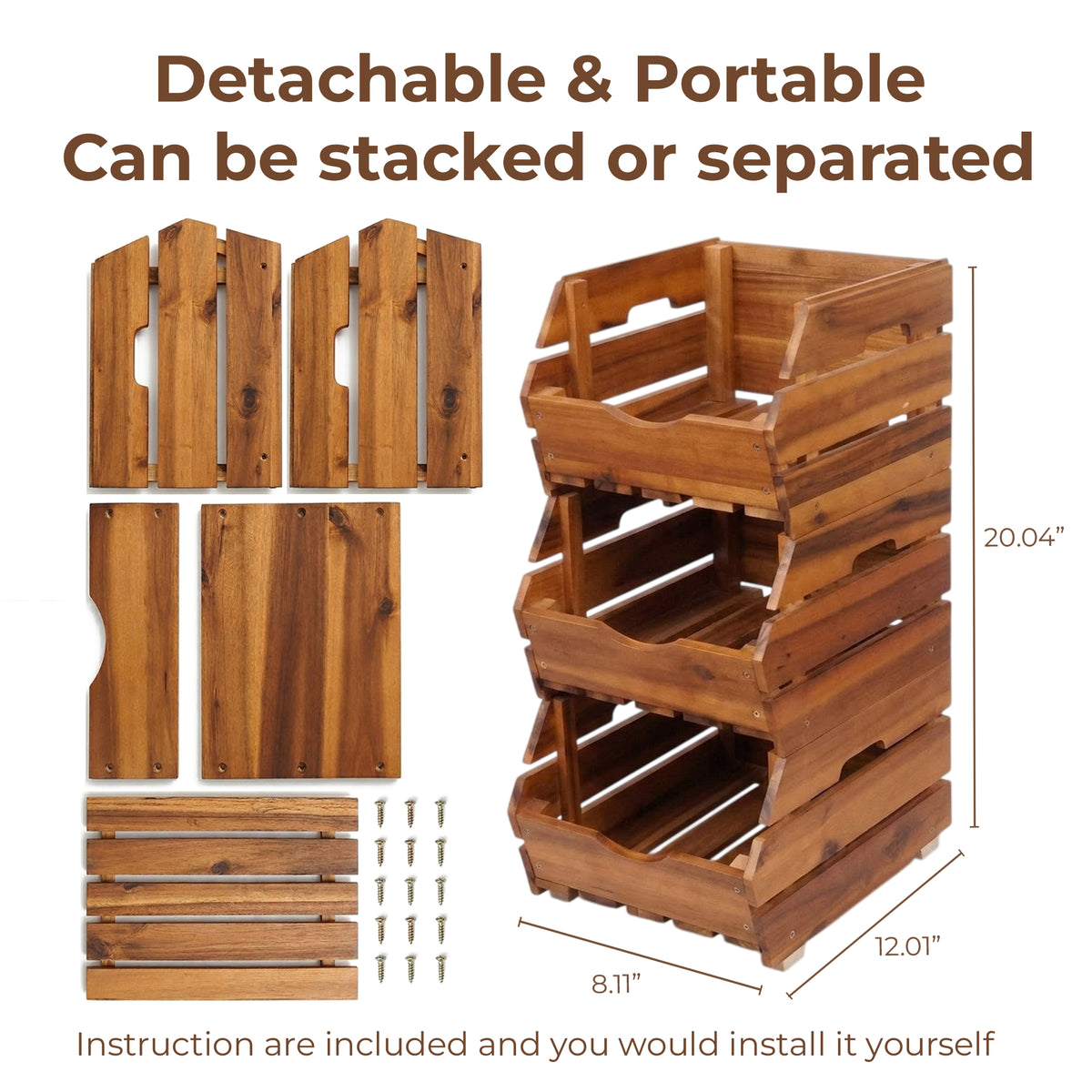 Pull Out Spice Rack Organizer - Smooth Sliding Solid Wood Cabinet Shelf