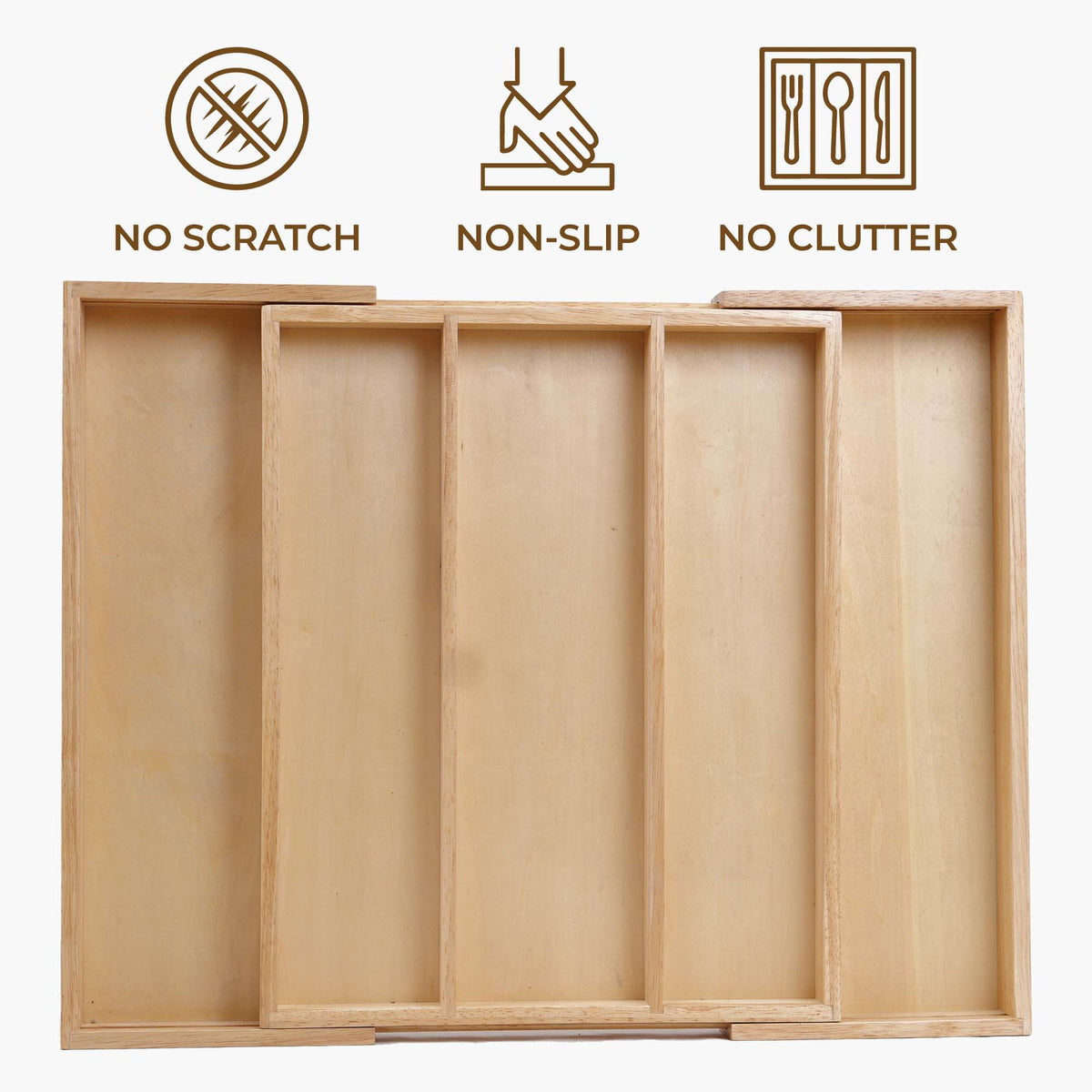 Solid Wood Utensil Drawer Organizer Tray - Multi-Compartment Cutlery & Silverware Divider