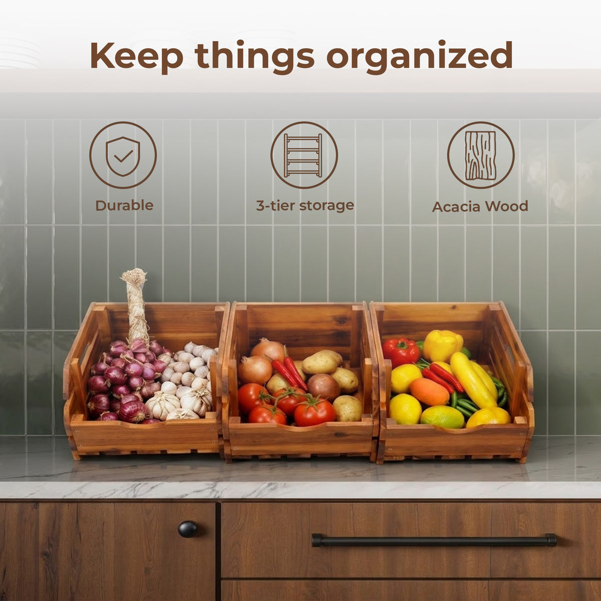 Pull Out Spice Rack Organizer - Smooth Sliding Solid Wood Cabinet Shelf