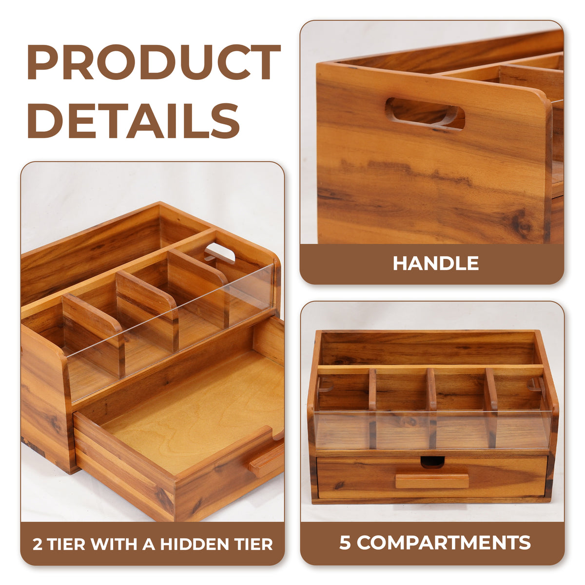 Rustic Wooden Coffee Bar Organizer - Countertop Coffee Station & Pod Caddy