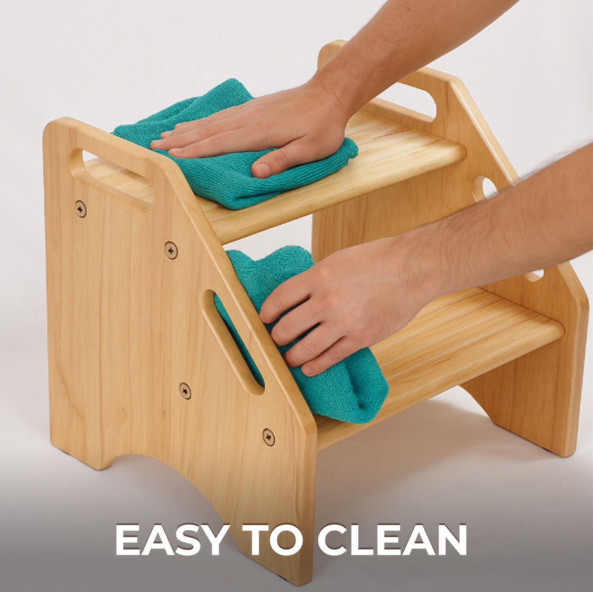 2-Tier Wooden Step Stool - Solid Hardwood Dual Height Stool for Kids & Adults (Holds up to 300 lbs)