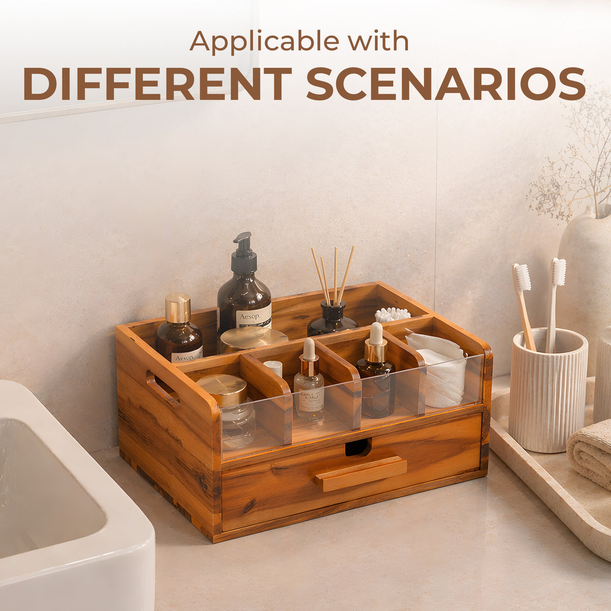 Rustic Wooden Coffee Bar Organizer - Countertop Coffee Station & Pod Caddy
