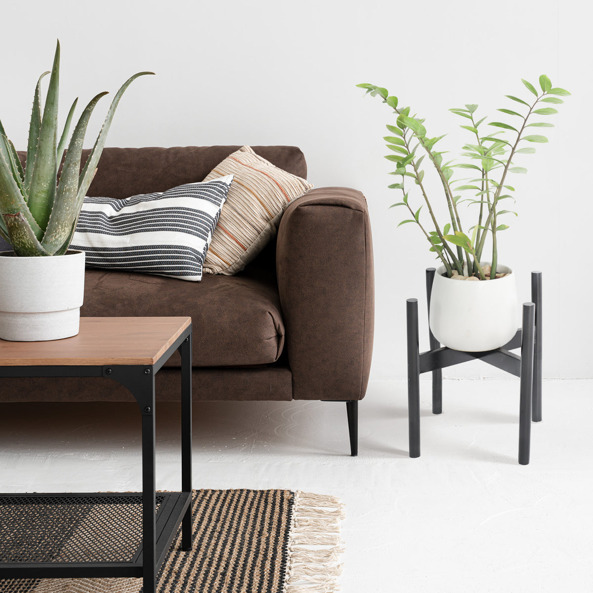 Solid Wood Mid-Century Plant Stand 11.9" x 12.5" - Indoor Flower Pot Holder