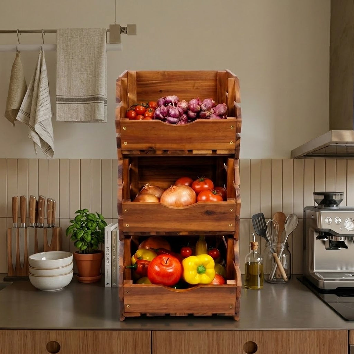Pull Out Spice Rack Organizer - Smooth Sliding Solid Wood Cabinet Shelf