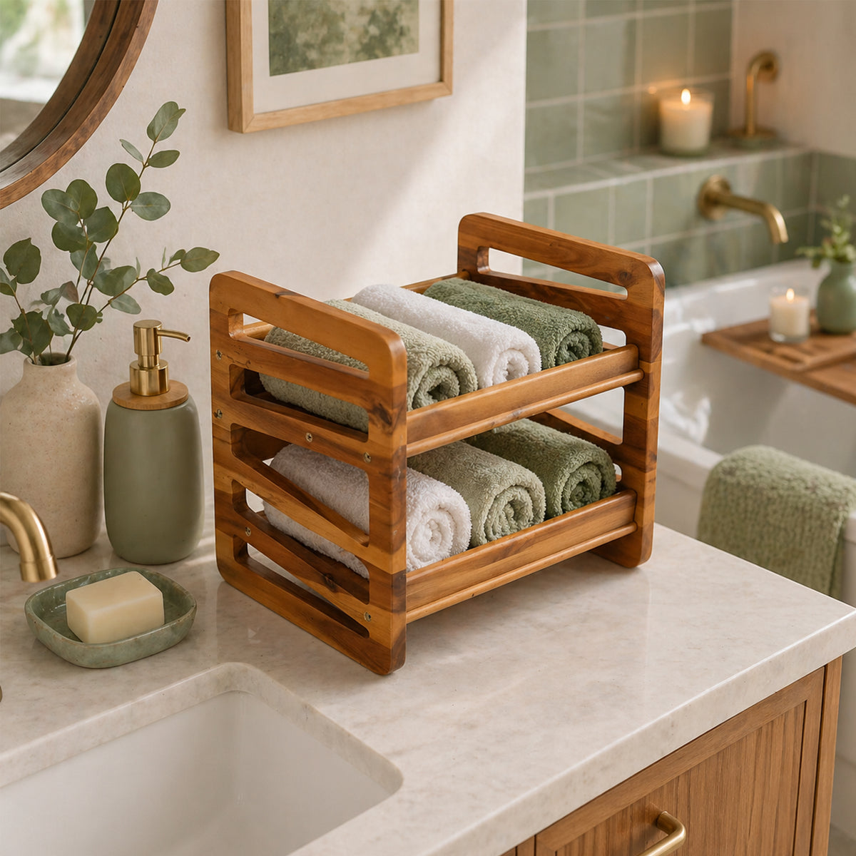 Rolling Can Organizer Rack - Solid Wood Gravity Feed Beverage Dispenser