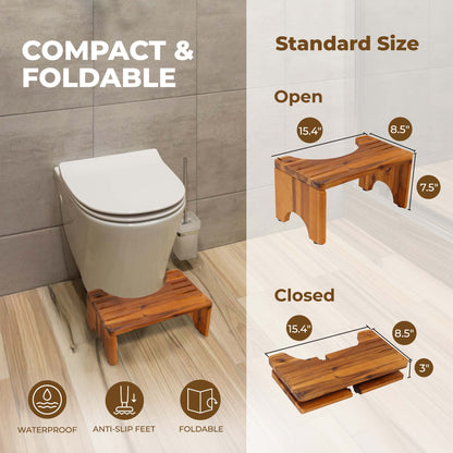 Foldable Wooden Toilet Stool - Ergonomic 35-Degree Squat Stool for Bathroom