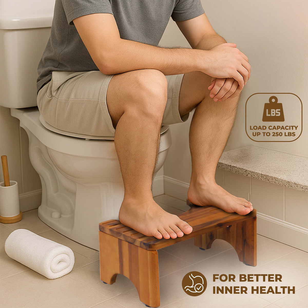 Foldable Wooden Toilet Stool - Ergonomic 35-Degree Squat Stool for Bathroom