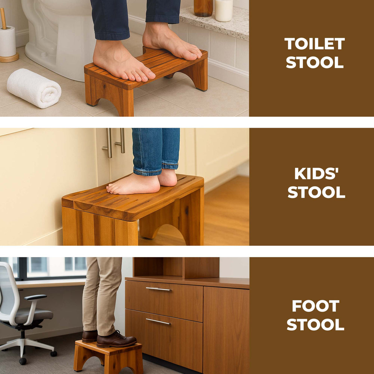 Foldable Wooden Toilet Stool - Ergonomic 35-Degree Squat Stool for Bathroom